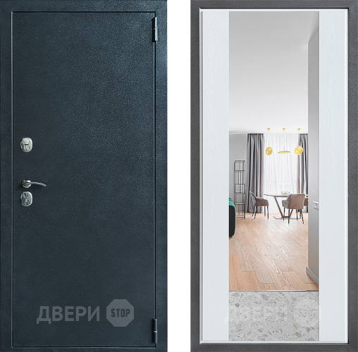 Входная металлическая Дверь Дверной континент ДК-70 Дизайн ФЛЗ-1 Зеркало Белое дерево в Бронницах