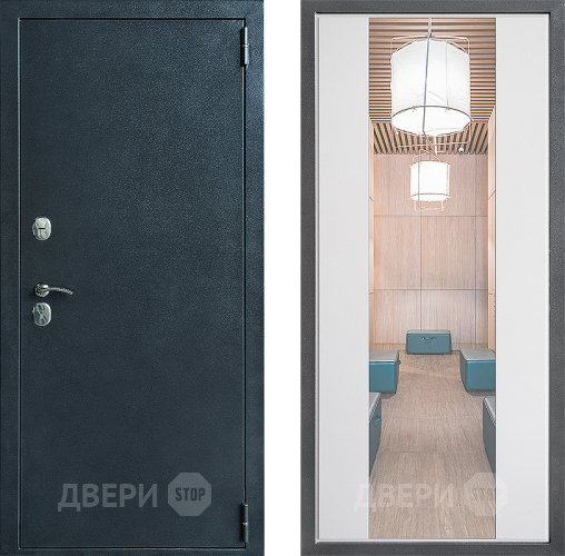 Входная металлическая Дверь Дверной континент ДК-70 Дизайн ФЛЗ-1 Зеркало Белый софт в Бронницах