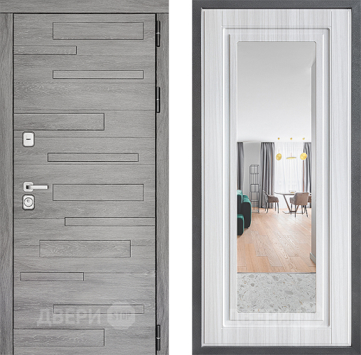 Входная металлическая Дверь Дверной континент ДК-10 ФЛЗ Зеркало Сандал белый в Бронницах