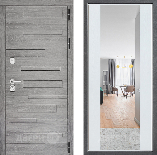 Входная металлическая Дверь Дверной континент ДК-10 ФЛЗ-1 Зеркало Белое дерево в Бронницах