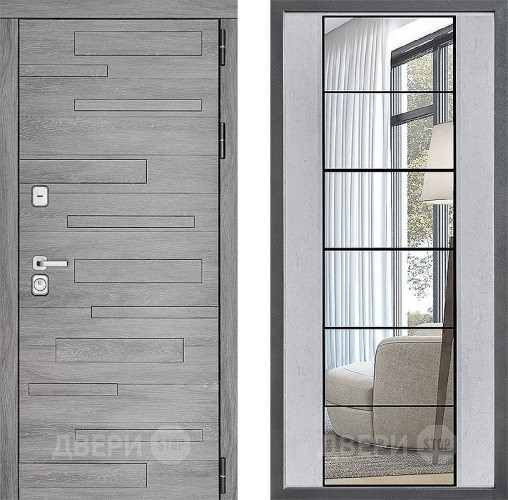 Входная металлическая Дверь Дверной континент ДК-10 ФЛЗ-2 Зеркало Бетон светлый в Бронницах