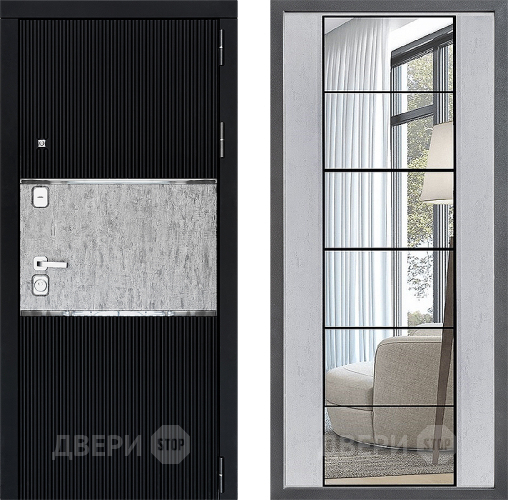 Входная металлическая Дверь Дверной континент ДК-13 ФЛЗ-2 Зеркало Бетон светлый в Бронницах
