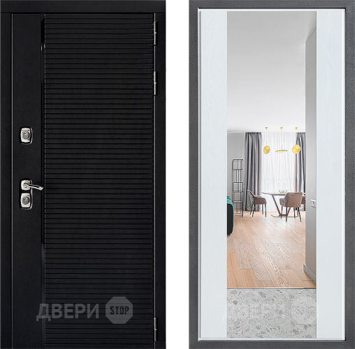 Входная металлическая Дверь Дверной континент ДК-1 ФЛЗ-1 Зеркало Белое дерево в Бронницах