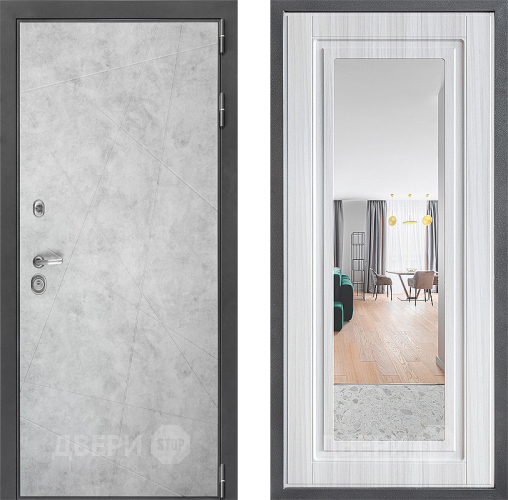 Входная металлическая Дверь Дверной континент ДК-3/743 ФЛЗ Зеркало Сандал белый в Бронницах