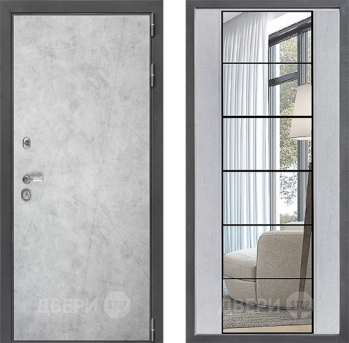 Входная металлическая Дверь Дверной континент ДК-3/743 ФЛЗ-2 Зеркало Бетон светлый в Бронницах