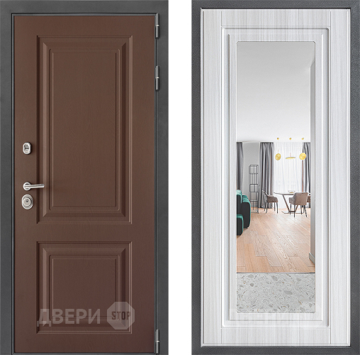 Входная металлическая Дверь Дверной континент ДК-3/729 ФЛЗ Зеркало Сандал белый в Бронницах