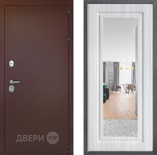 Входная металлическая Дверь Дверной континент Рубикон Медь Дизайн ФЛЗ Зеркало Сандал белый в Бронницах