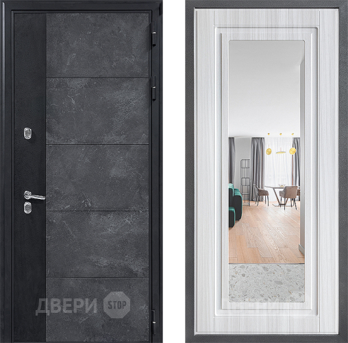 Входная металлическая Дверь Дверной континент ДК-15 Бетон ТЕРМО ФЛЗ Зеркало Сандал белый в Бронницах