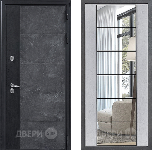 Входная металлическая Дверь Дверной континент ДК-15 Бетон ТЕРМО ФЛЗ-2 Зеркало Бетон светлый в Бронницах
