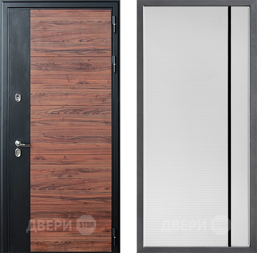 Входная металлическая Дверь Дверной континент ДК-15 Красное Дерево ТЕРМО ФЛ-757 Черное Стекло Софт милк в Бронницах