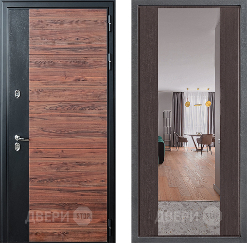 Входная металлическая Дверь Дверной континент ДК-15 Красное Дерево ТЕРМО ФЛЗ-1 Зеркало Венге в Бронницах