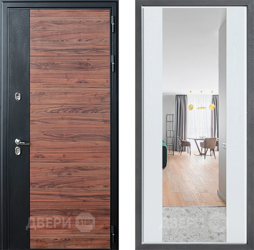 Дверь Дверной континент ДК-15 Красное Дерево ТЕРМО ФЛЗ-1 Зеркало Белое дерево в Бронницах