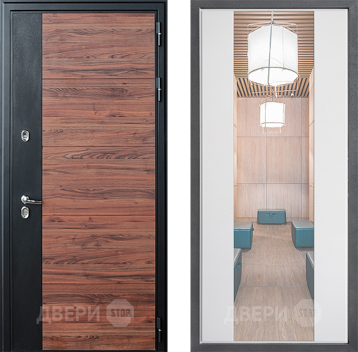 Входная металлическая Дверь Дверной континент ДК-15 Красное Дерево ТЕРМО ФЛЗ-1 Зеркало Белый софт в Бронницах