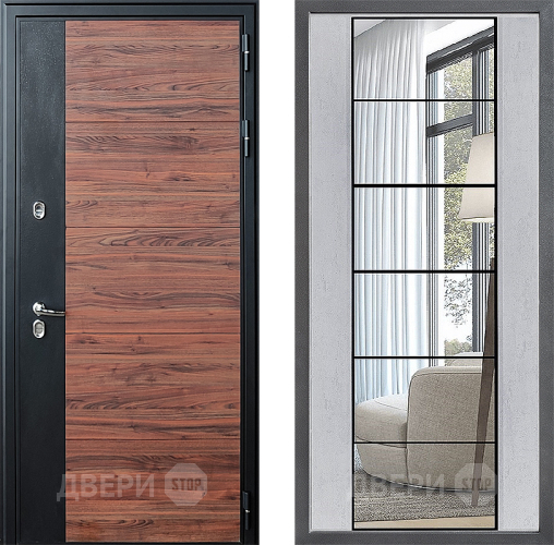 Дверь Дверной континент ДК-15 Красное Дерево ТЕРМО ФЛЗ-2 Зеркало Бетон светлый в Бронницах
