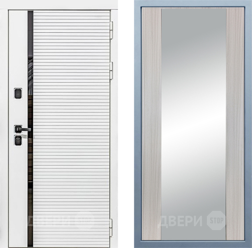 Входная металлическая Дверь Дива МХ-45 Белая STR Д-15 Зеркало Сандал белый в Бронницах