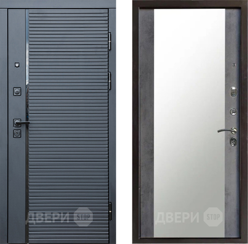Входная металлическая Дверь Престиж Черная Линия Зеркало Бетон темный в Бронницах