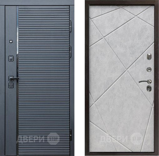 Входная металлическая Дверь Престиж Черная Линия Лучи Бетон светлый в Бронницах