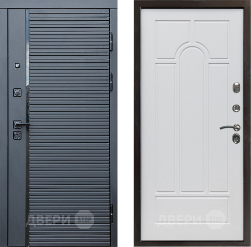 Входная металлическая Дверь Престиж Черная Линия Арка Белое дерево в Бронницах