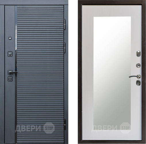 Входная металлическая Дверь Престиж Черная Линия Зеркло Пастораль Лиственница белая в Бронницах