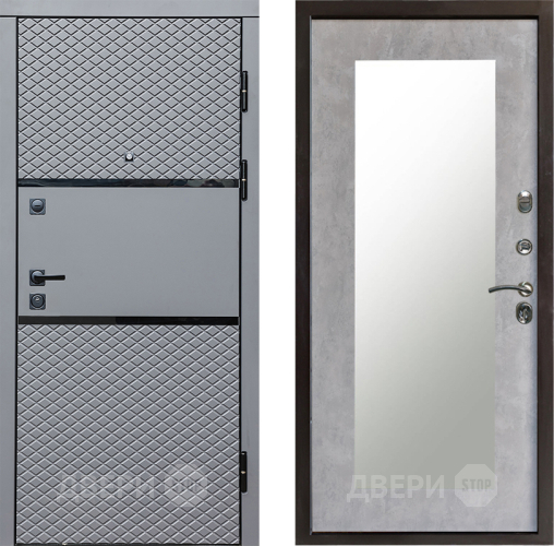 Входная металлическая Дверь Престиж Ромб Зеркло Пастораль Бетон светлый в Бронницах