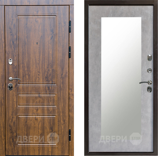 Входная металлическая Дверь Престиж Классика Дуб Зеркло Пастораль Бетон светлый в Бронницах