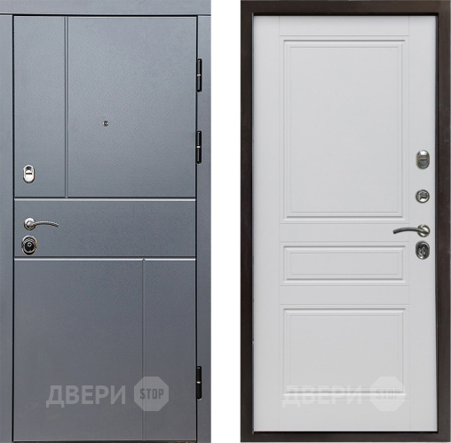 Входная металлическая Дверь Престиж Горизонт Грэй Классика Белый матовый в Бронницах