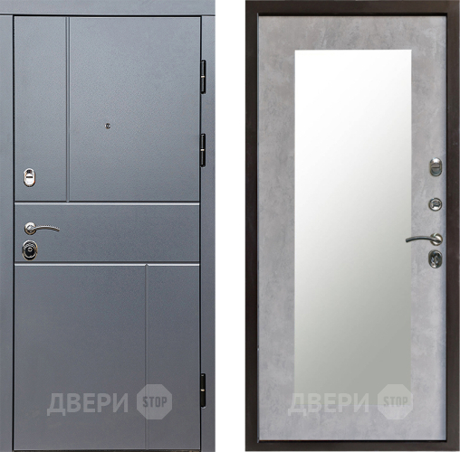 Входная металлическая Дверь Престиж Горизонт Грэй Зеркло Пастораль Бетон светлый в Бронницах
