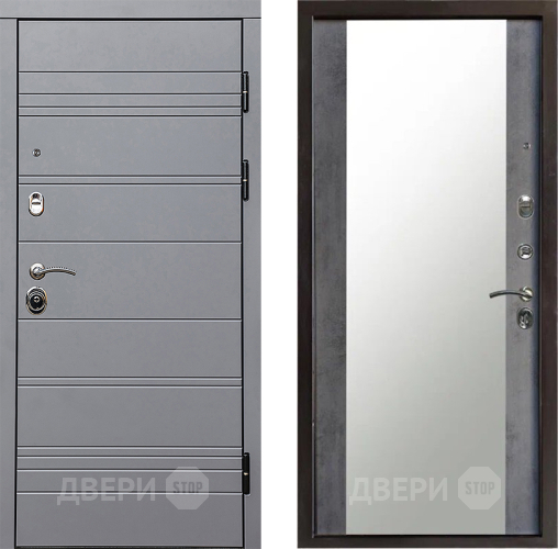 Входная металлическая Дверь Престиж Линия Грэй Зеркало Бетон темный в Бронницах