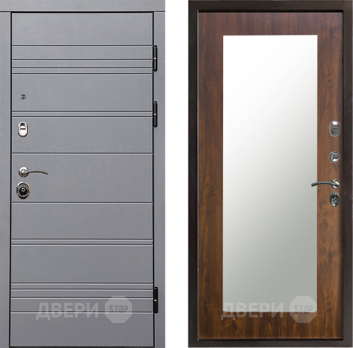 Входная металлическая Дверь Престиж Линия Грэй Зеркло Пастораль Дуб в Бронницах