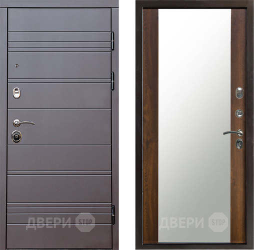 Входная металлическая Дверь Престиж Линия Браун Зеркало Дуб в Бронницах