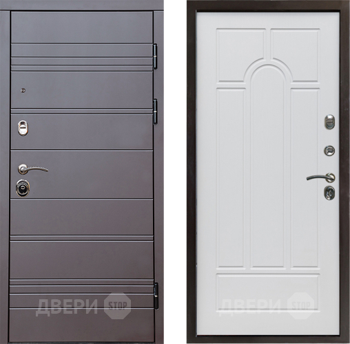 Входная металлическая Дверь Престиж Линия Браун Арка Белое дерево в Бронницах