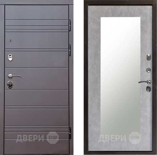 Входная металлическая Дверь Престиж Линия Браун Зеркло Пастораль Бетон светлый в Бронницах