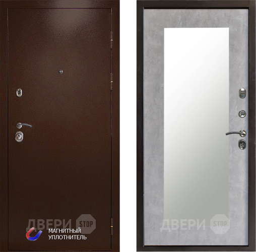 Входная металлическая Дверь Престиж Медь Зеркло Пастораль Бетон светлый в Бронницах