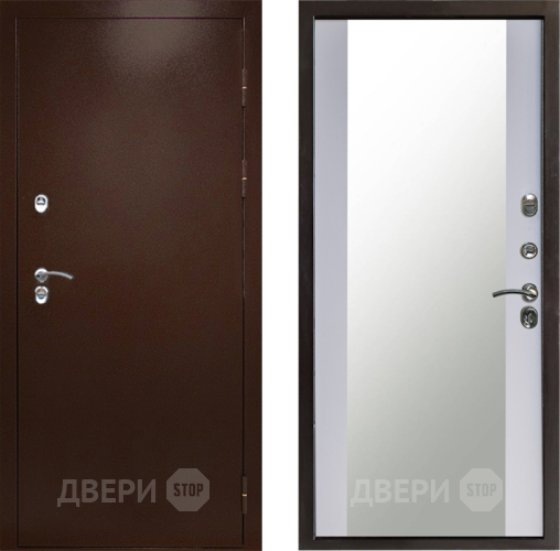 Входная металлическая Дверь Престиж TERMO с терморазрывом Снегирь Медь Зеркало Белый софт в Бронницах