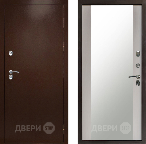 Входная металлическая Дверь Престиж TERMO с терморазрывом Снегирь Медь Зеркало Лиственница белая в Бронницах