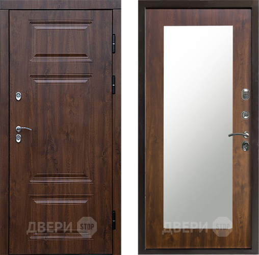 Входная металлическая Дверь Престиж TERMO с терморазрывом Премиум Орех Зеркало пастораль Дуб в Бронницах