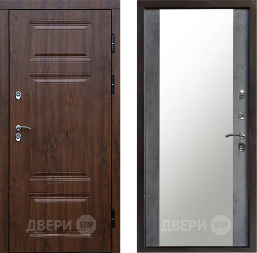 Входная металлическая Дверь Престиж TERMO с терморазрывом Премиум Орех Зеркало Бетон темный в Бронницах