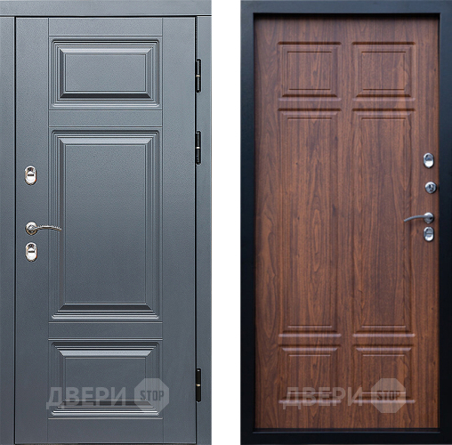Входная металлическая Дверь Престиж TERMO с терморазрывом Премиум Грэй Премиум Орех темный в Бронницах