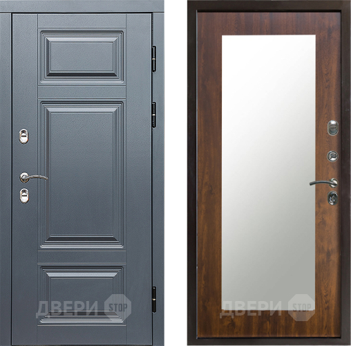 Входная металлическая Дверь Престиж TERMO с терморазрывом Премиум Грэй Зеркало пастораль Дуб в Бронницах