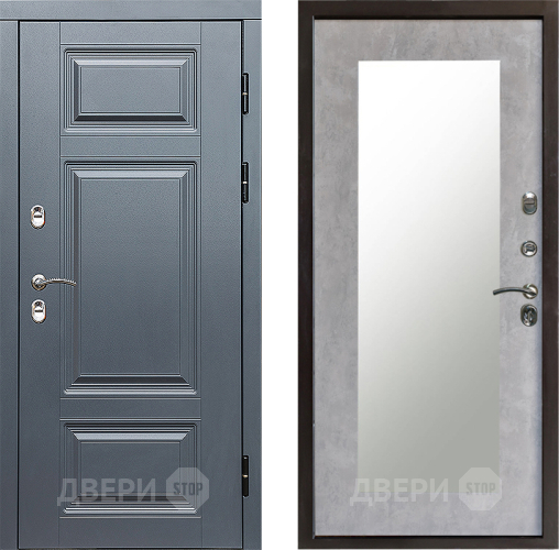 Входная металлическая Дверь Престиж TERMO с терморазрывом Премиум Грэй Зеркало пастораль Бетон светлый в Бронницах
