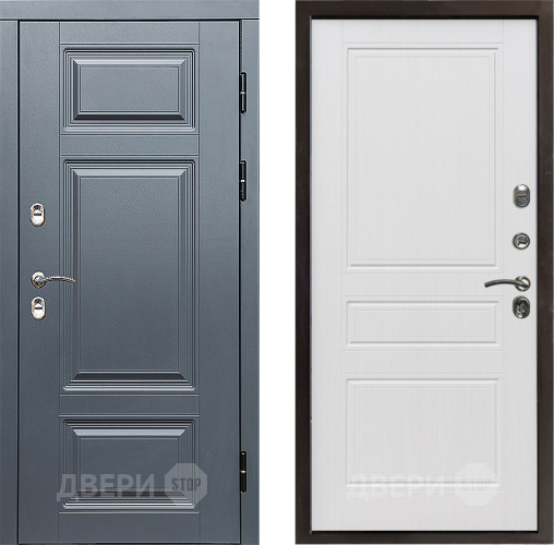 Входная металлическая Дверь Престиж TERMO с терморазрывом Премиум Грэй Классика Белое дерево в Бронницах