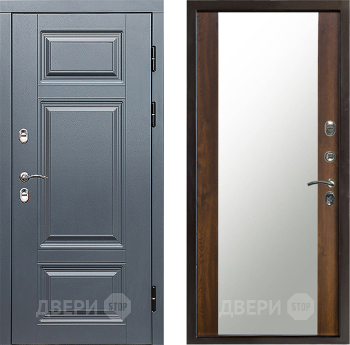 Входная металлическая Дверь Престиж TERMO с терморазрывом Премиум Грэй Зеркало Дуб в Бронницах