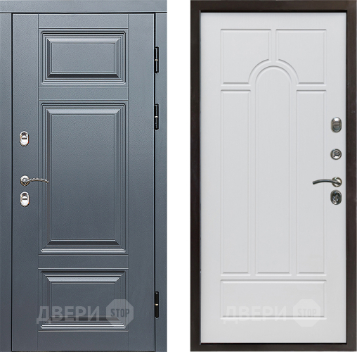 Входная металлическая Дверь Престиж TERMO с терморазрывом Премиум Грэй Арка Белое дерево в Бронницах