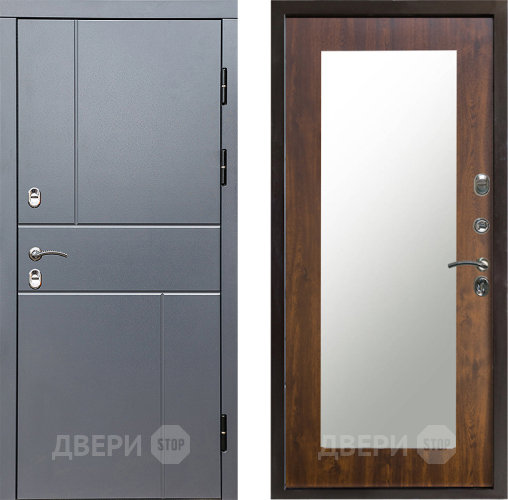 Входная металлическая Дверь Престиж TERMO с терморазрывом Горизонт Грэй Зеркало пастораль Дуб в Бронницах