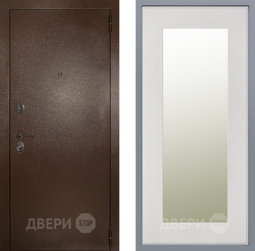 Дверь Заводские двери Эталон 3к антик медь Зеркало Модерн Белый софт в Бронницах