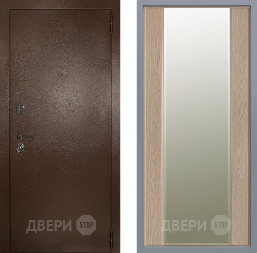 Дверь Заводские двери Эталон 3к антик медь Зеркало Макси Беленый дуб в Бронницах
