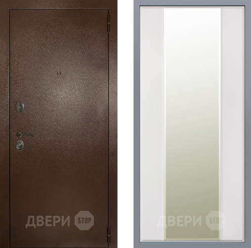 Дверь Заводские двери Эталон 3к антик медь Зеркало Макси Белый матовый в Бронницах