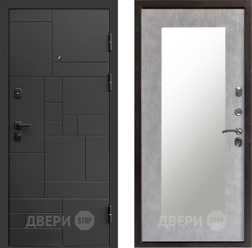Входная металлическая Дверь Престиж Kvadro Зеркло Пастораль Бетон светлый в Бронницах
