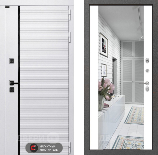 Входная металлическая Дверь Лабиринт (LABIRINT) Royal Зеркало Максимум Белый софт в Бронницах