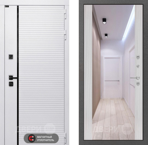 Входная металлическая Дверь Лабиринт (LABIRINT) Royal Зеркало Максимум Сандал белый в Бронницах